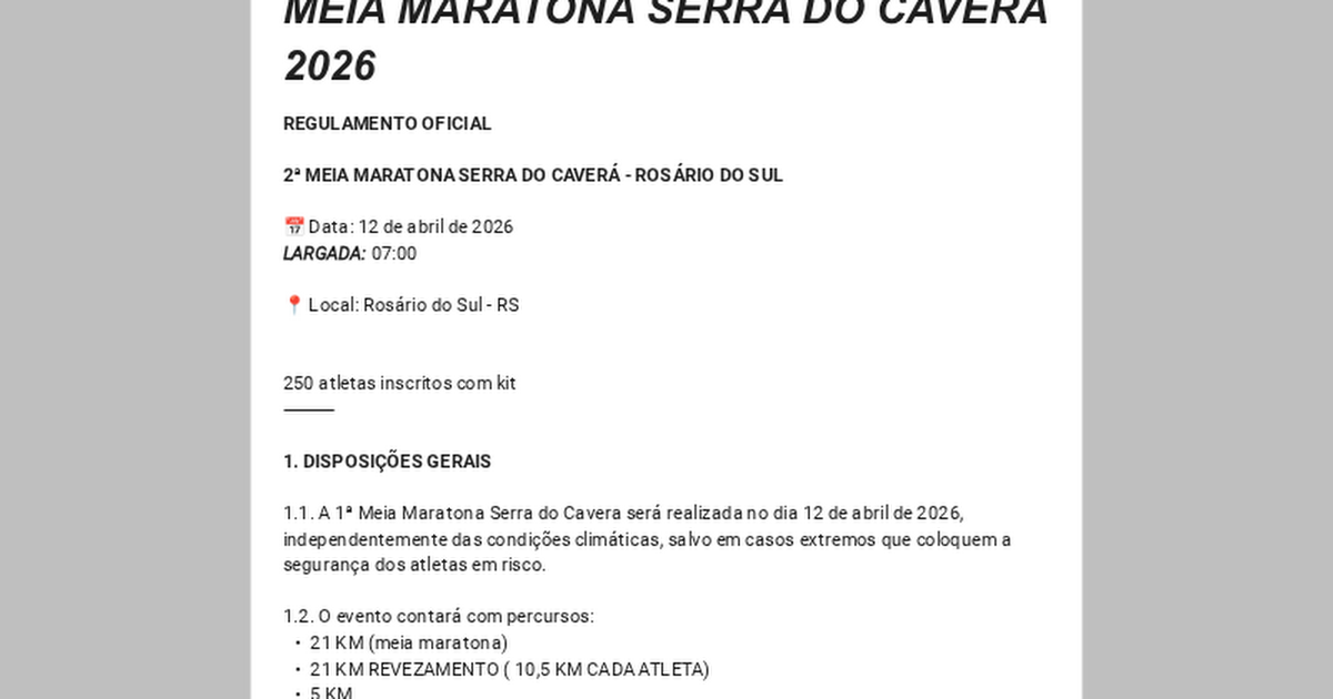 2ª Meia Maratona Serra do Caverá – corrida em Rosário do Sul