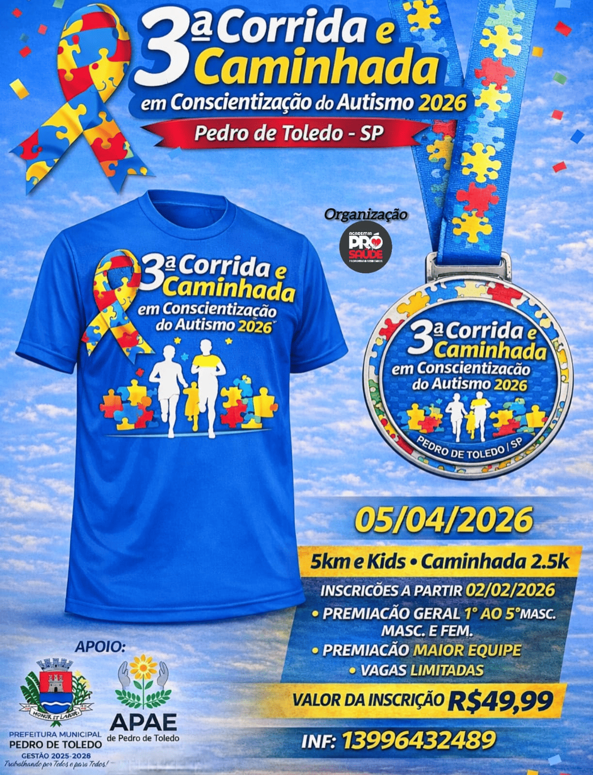 3ª Corrida e Caminhada de Conscientização do Autismo – corrida em Pedro de Toledo