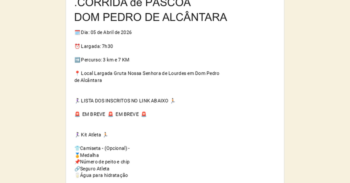 Corrida de Páscoa – corrida em Dom Pedro de Alcântara