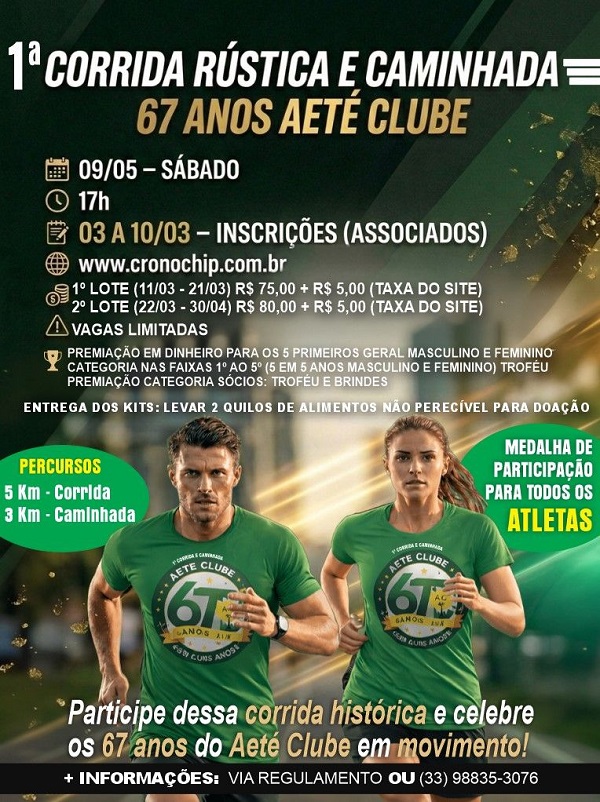 Corrida e Caminhada Aeté Clube 67 Anos – corrida em Governador Valadares