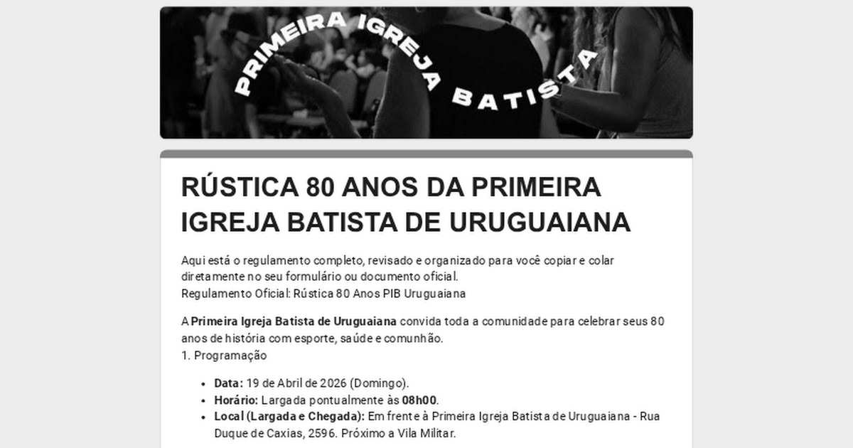 Rústica 80 Anos PIB Uruguaiana – corrida em Uruguaiana